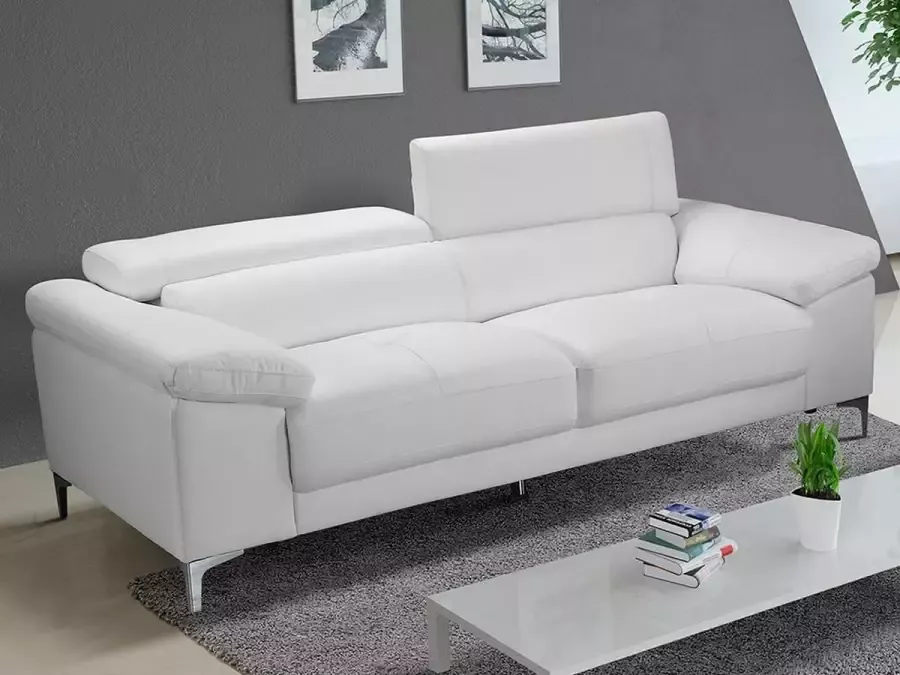 Vente-unique LINEA SOFA Driezitsbank van leer SOLANGE Wit L 210 cm x H 90 cm x D 103 cm - Foto 3