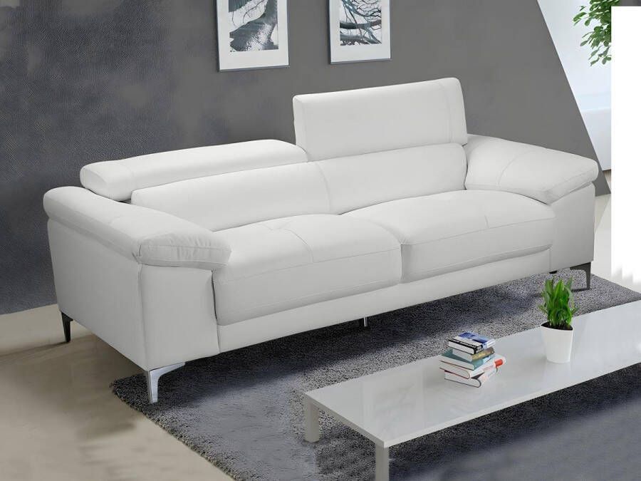 Vente-unique LINEA SOFA Driezitsbank van leer SOLANGE Wit L 210 cm x H 90 cm x D 103 cm