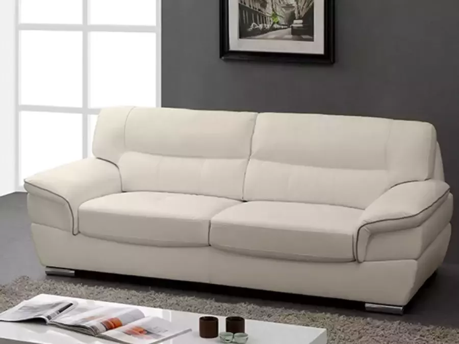 Vente-unique LINEA SOFA Driezitsbank van leer THIBAULT ivoor L 210 cm x H 87 cm x D 93 cm