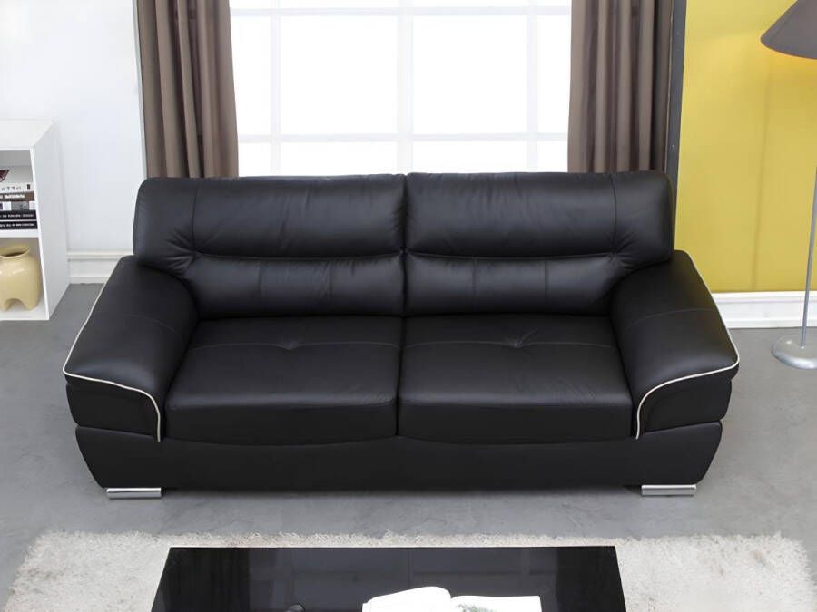 Vente-unique LINEA SOFA Driezitsbank van leer THIBAULT zwart L 210 cm x H 87 cm x D 93 cm