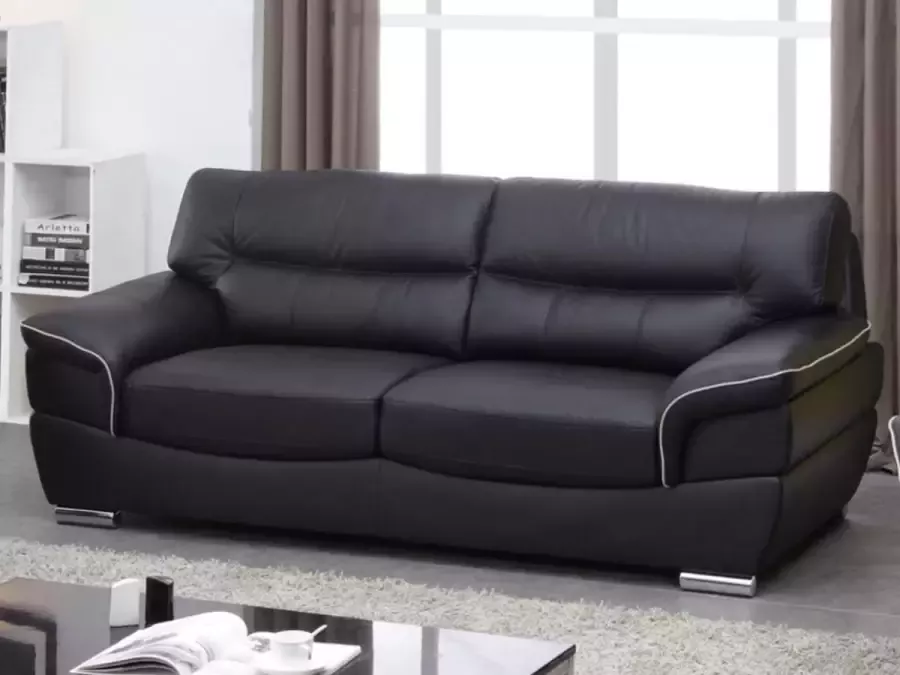 Vente-unique LINEA SOFA Driezitsbank van leer THIBAULT zwart L 210 cm x H 87 cm x D 93 cm - Foto 4