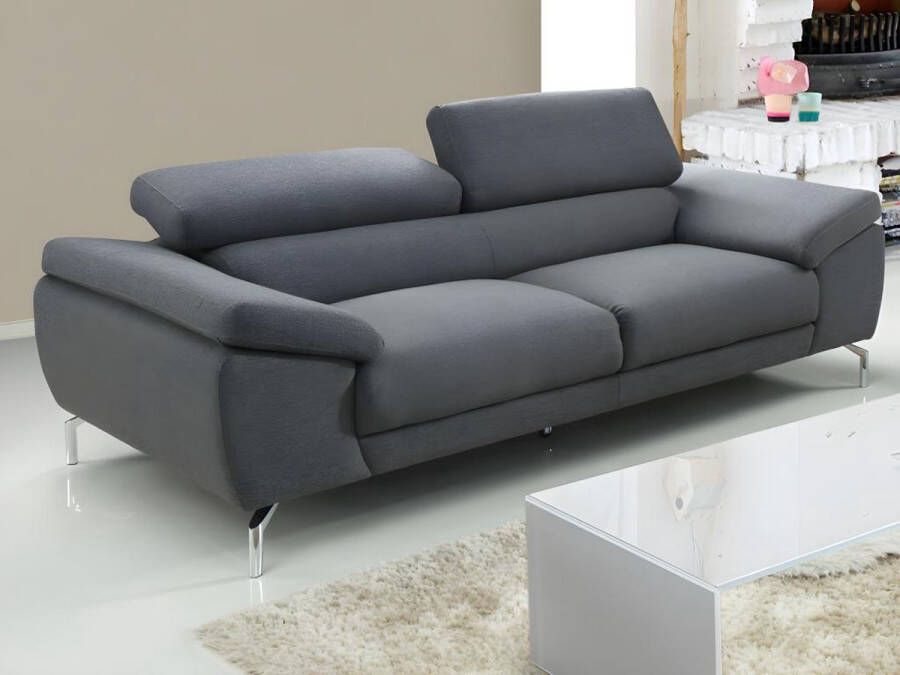 Vente-unique Driezitsbank van stof GRETEL grijs L 216 cm x H 73 cm x D 109 cm