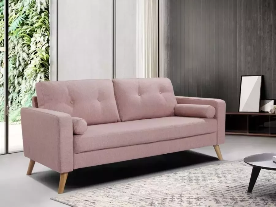 Vente-unique Driezitsbank van stof met woleffect TATUM Roze L 182 cm x H 83 cm x D 81 cm - Foto 5