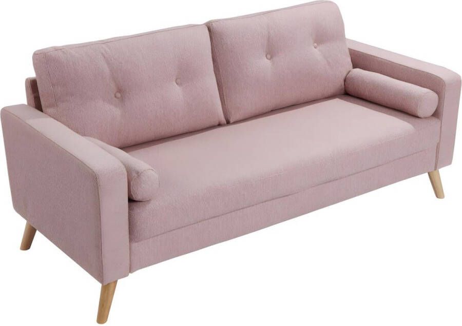 Vente-unique Driezitsbank van stof met woleffect TATUM Roze L 182 cm x H 83 cm x D 81 cm - Foto 2