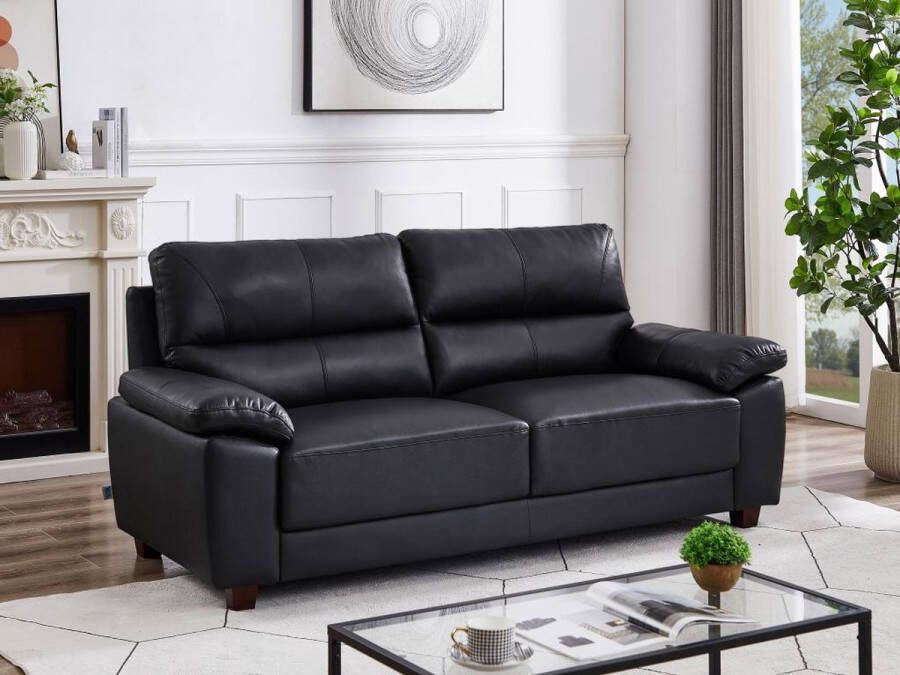 Vente-unique Driezitsbank van zwart leer TASANI L 205 cm x H 95 cm x D 92 cm - Foto 2