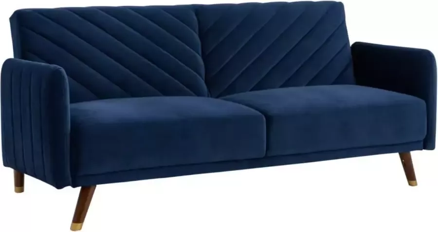 Vente-unique Driezitsbedbank van fluweel JORIS Blauw L 198 cm x H 87 cm x D 95 cm