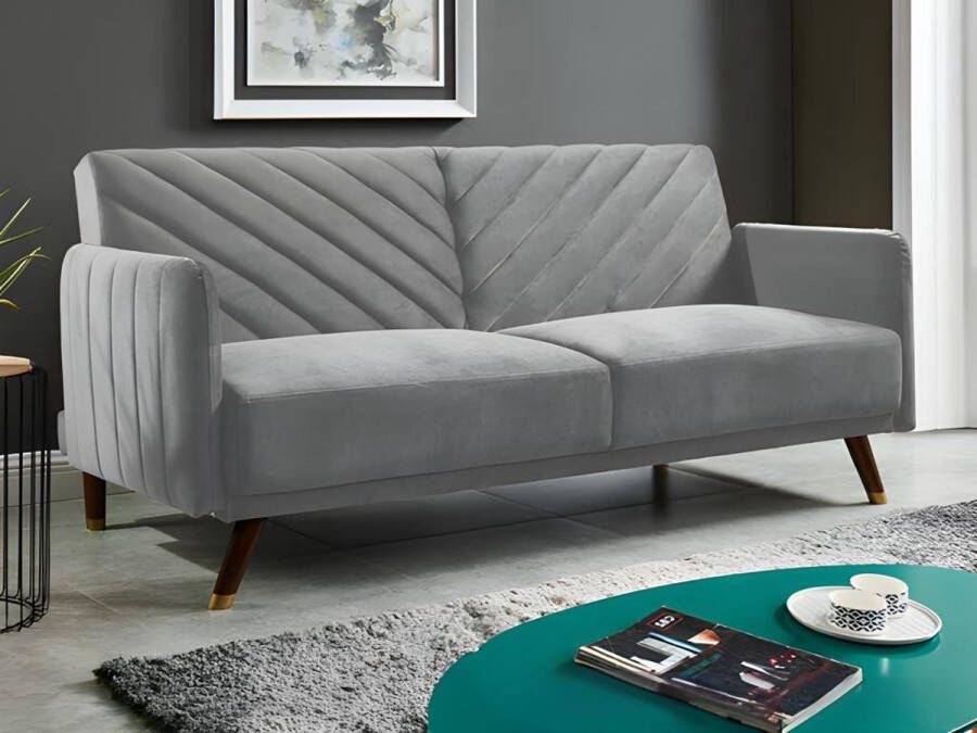 Vente-unique Driezitsbedbank van fluweel JORIS Lichtgrijs L 198 cm x H 87 cm x D 95 cm