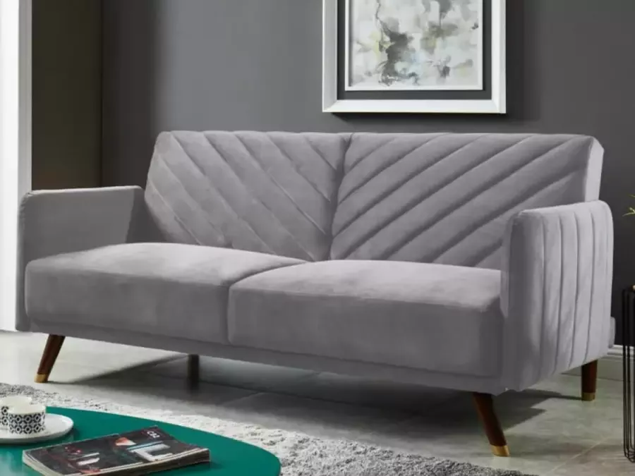 Vente-unique Driezitsbedbank van fluweel JORIS Lichtgrijs L 198 cm x H 87 cm x D 95 cm - Foto 4