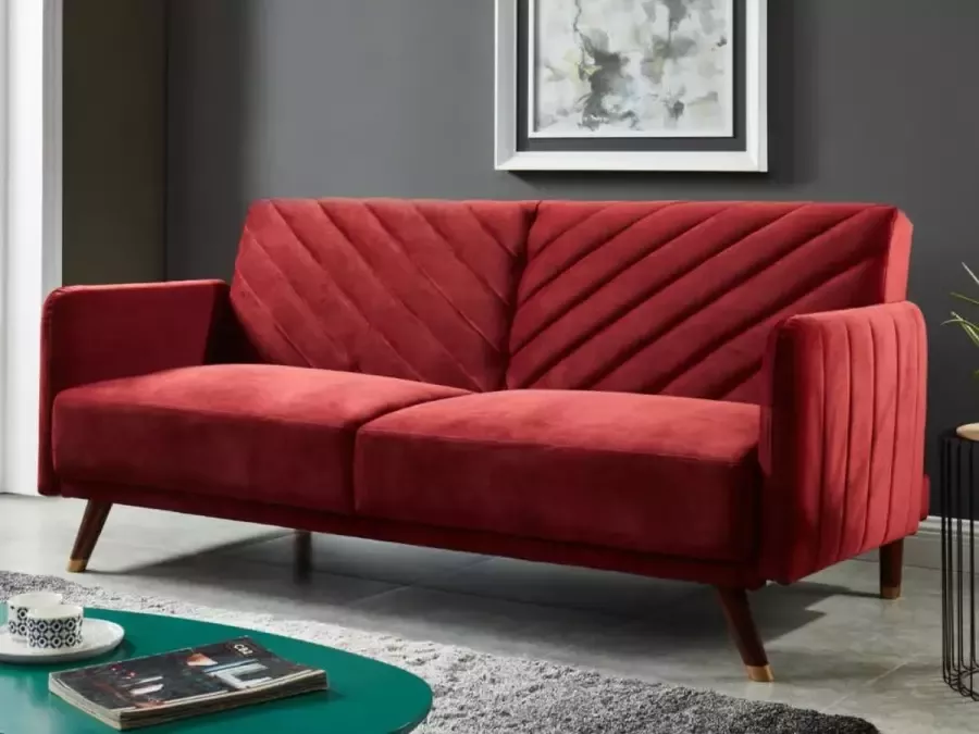 Vente-unique Driezitsbedbank van fluweel JORIS Rood L 198 cm x H 87 cm x D 95 cm - Foto 3