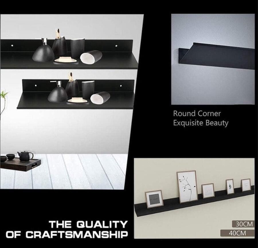 Drijvende Badkamer Wandplank Rechthoekig Aluminium Mat Wandplank Heavy Duty Ultra Dunne Elegante Cosmetische Zwart (30cm)