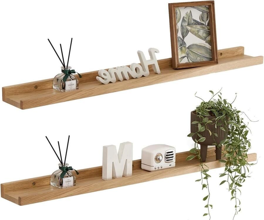 Drijvende eikenhouten wandplanken massief set van 2 rustieke wandgemonteerde Picture Ledge Planken radiator planken Display Planken woonkamer keuken slaapkamer 70 x 10 cm (2 stuks)