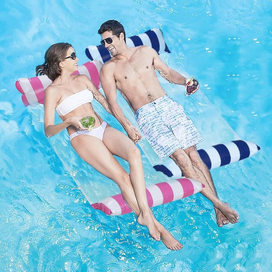 Drijvende Hangmat Set van 2 4-in-1 Opblaasbare Luchtbedden voor Zwembad en Zee