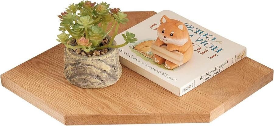 Drijvende Hoekplank van Hout Eiken Zwevend Wandrek voor Planten en Kabels Wandplank voor Slaapkamer Woonkamer Keuken Klein formaat (25 cm) - Foto 2