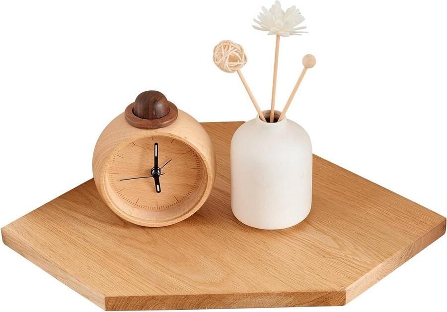 Drijvende Hoekwandplank Hout Eiken Zwevend Wandrek Draadgat Klein Hoekwandrek voor Planten Slaapkamer Woonkamer Keuken (30 cm)