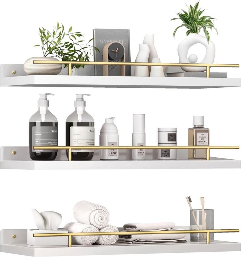 Drijvende houten planken decoratieve wandplanken 3 stuks geschikt voor woonkamer badkamer keuken