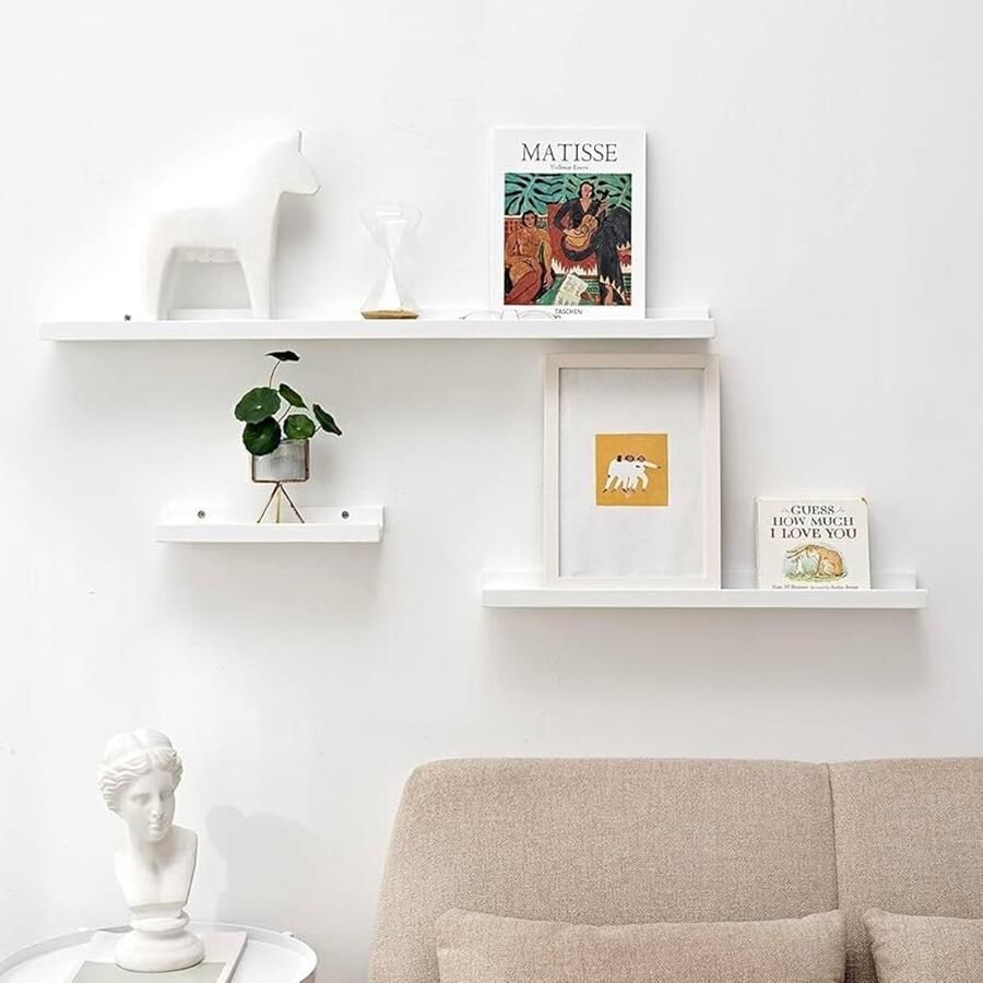 Drijvende plank natuurlijk hout 30 cm witte wandplank stevig