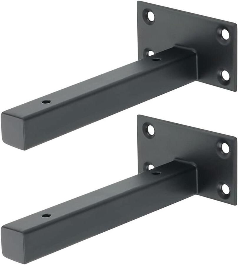 Drijvende Plankbeugel voor Verborgen Houten Plank Roestvrij Staal Zwart Set van 2 Sterke Ondersteuning Muur Gemonteerd