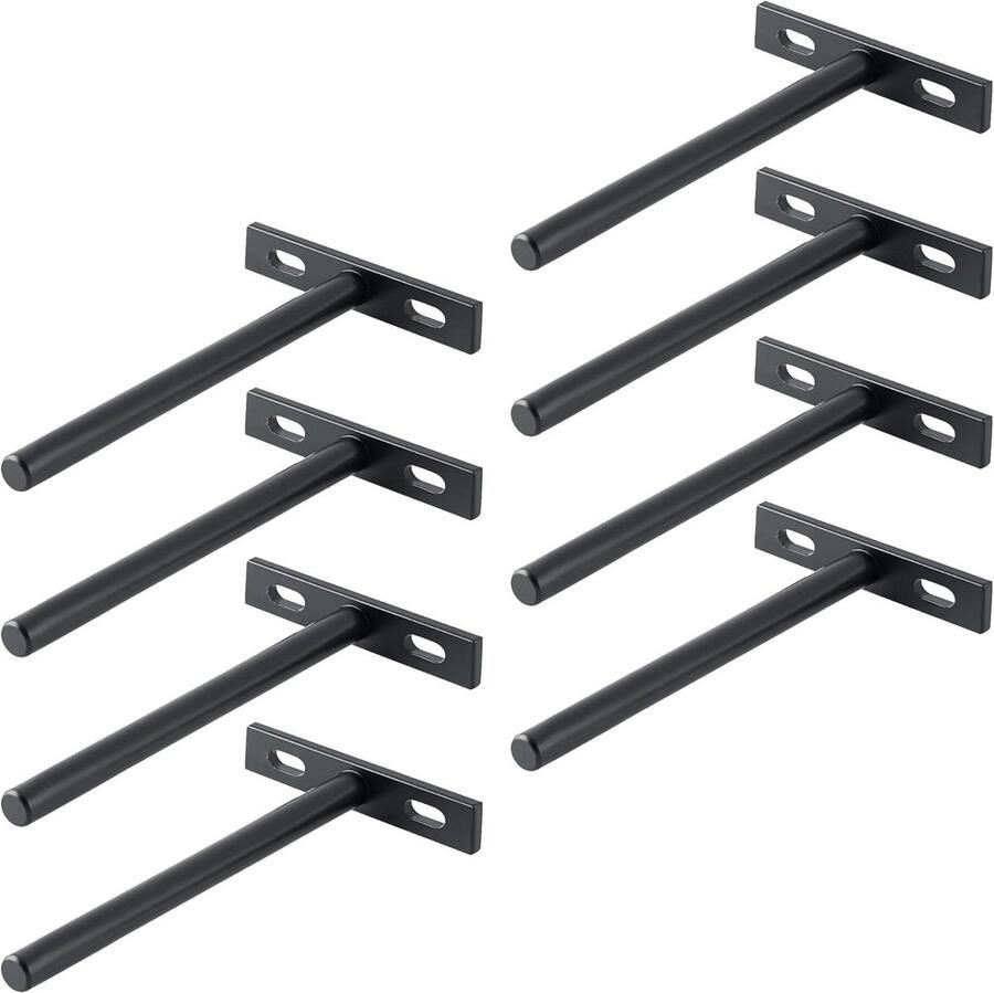 Drijvende plankbeugels Heavy Duty 125 MM 5 Inch Onzichtbare Verborgen Planksteunen voor Muur T-vorm Metalen Beugels voor Verborgen Houten Planken aan de Muur Mat Zwart 8 pack EJY70X125B-8P