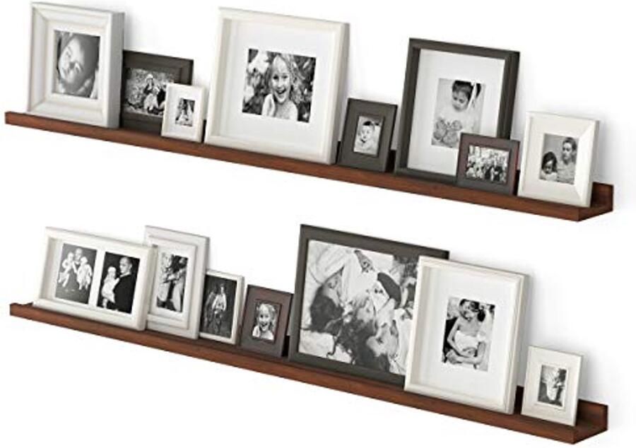 Drijvende Planken 48 Inch Smalle Foto Ledge Plank Set van 2 Walnoot Houten Wandplanken