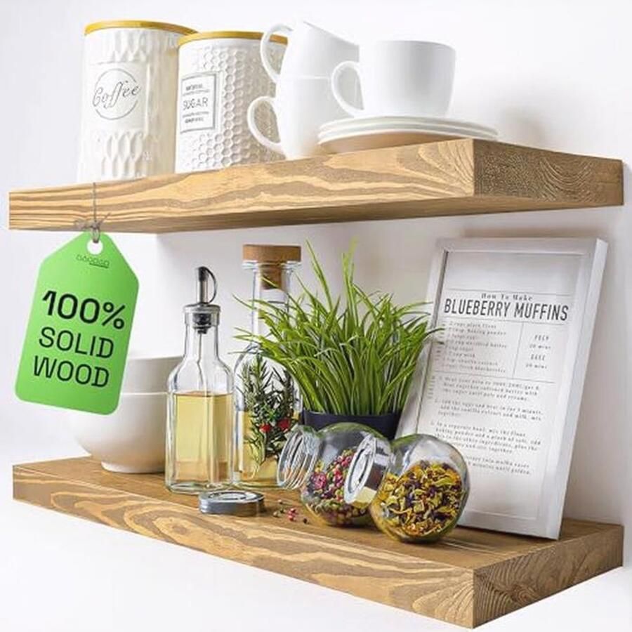 Drijvende planken van natuurlijk hout 60 cm Wandplanken voor slaapkamer en badkamer Zwevende planken voor keuken of kamermuur