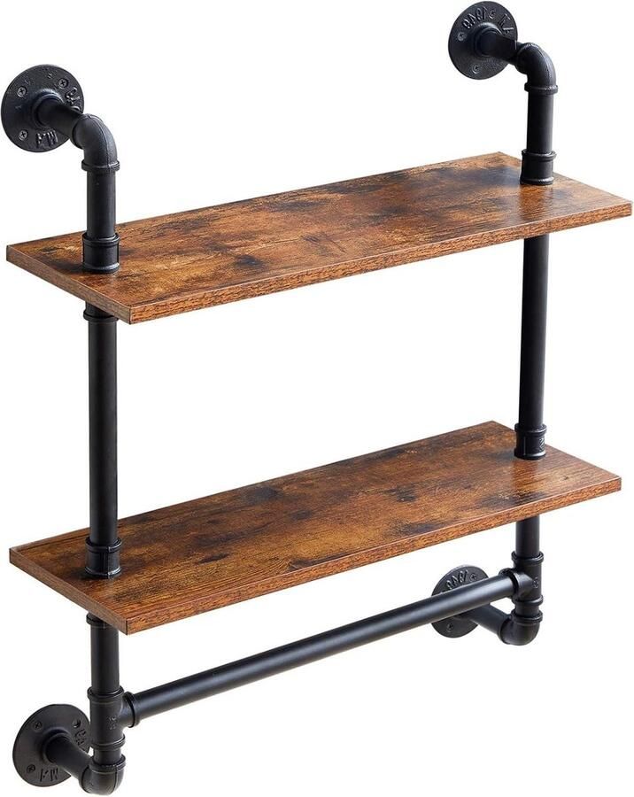 Drijvende planken van pijp 60 x 20 x 725 cm decoratief rek voor muur plantenstandaard opberg organizer slaapkamer badkamer woonkamer kantoor