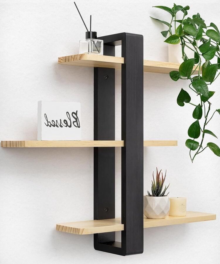 Drijvende planken voor muur 3-laags dennenhout Decoratieve wandplanken [Let op: ik heb het merk SUMGAR verwijderd en het zoekwoord decoratieve wandplanken toegevoegd] hexagon shelves