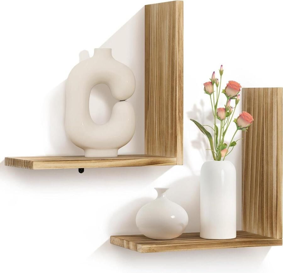 Drijvende Planken voor Wandplank Unit Grenen HoutKast voor Slaapkamer Keuken Woonkamer Badkamer Kantoor ThuisL-vormige DIY Opslag Rustieke Moderne Display Decoratie Boek Plant Stand