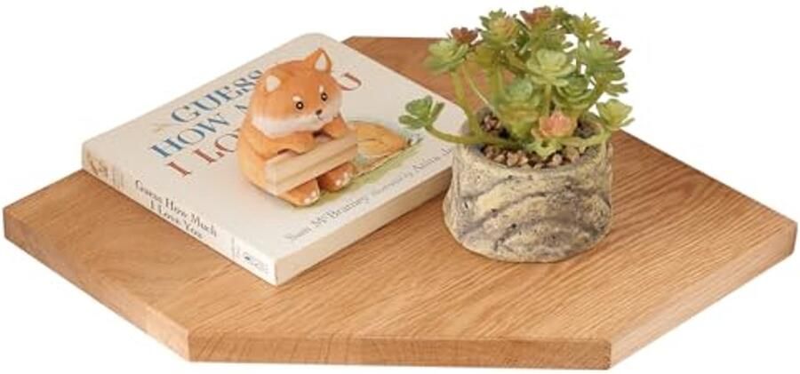 Drijvende Wandplank Hout Eiken Hoek Planken met Draadgat voor Kabels Klein Zwevend Hoekwandrek voor Planten in Slaapkamer Woonkamer en Keuken (25 cm)