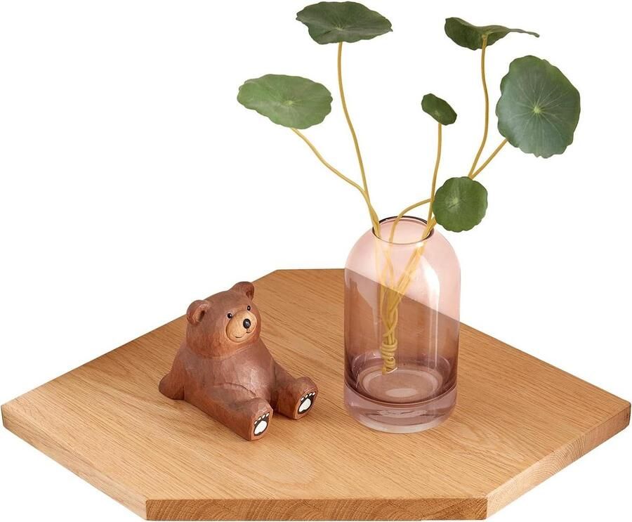 Drijvende Wandplank Hout Eiken Hoek Planken Zwevend Hoekwandrek voor Planten Wandrek met Draadgat Slaapkamer Woonkamer Keuken OAKERLAND (18 cm) corner shelf wall