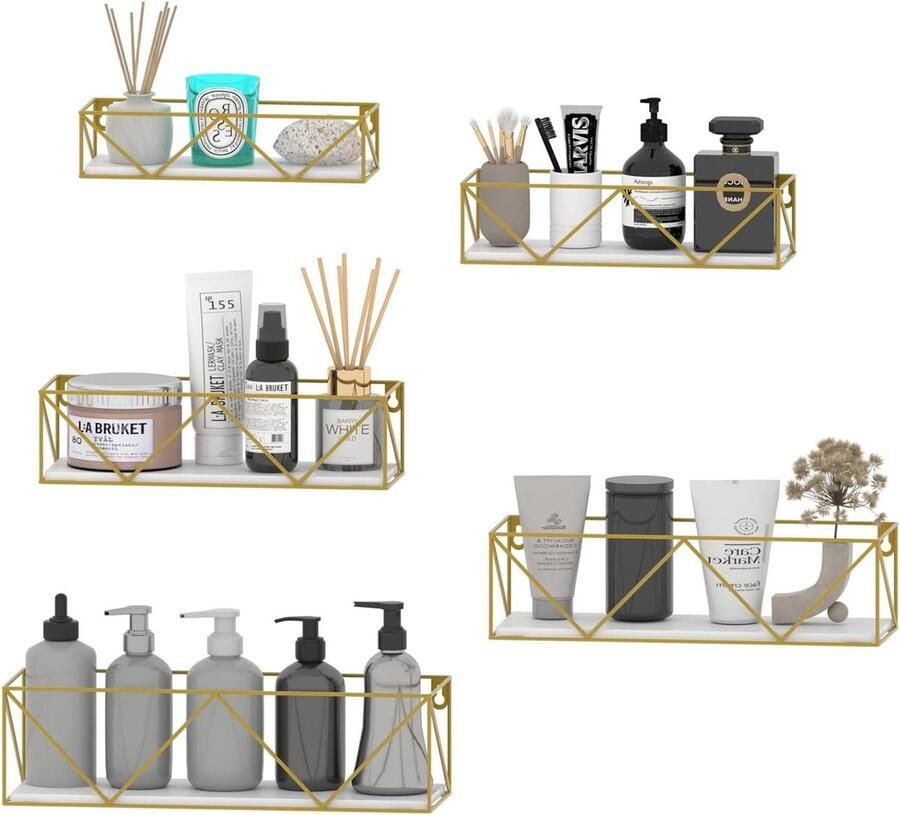 Drijvende wandplanken in goud en wit set van 5 houten planken met bars rustieke wandplanken voor slaapkamer keuken badkamer woonkamer