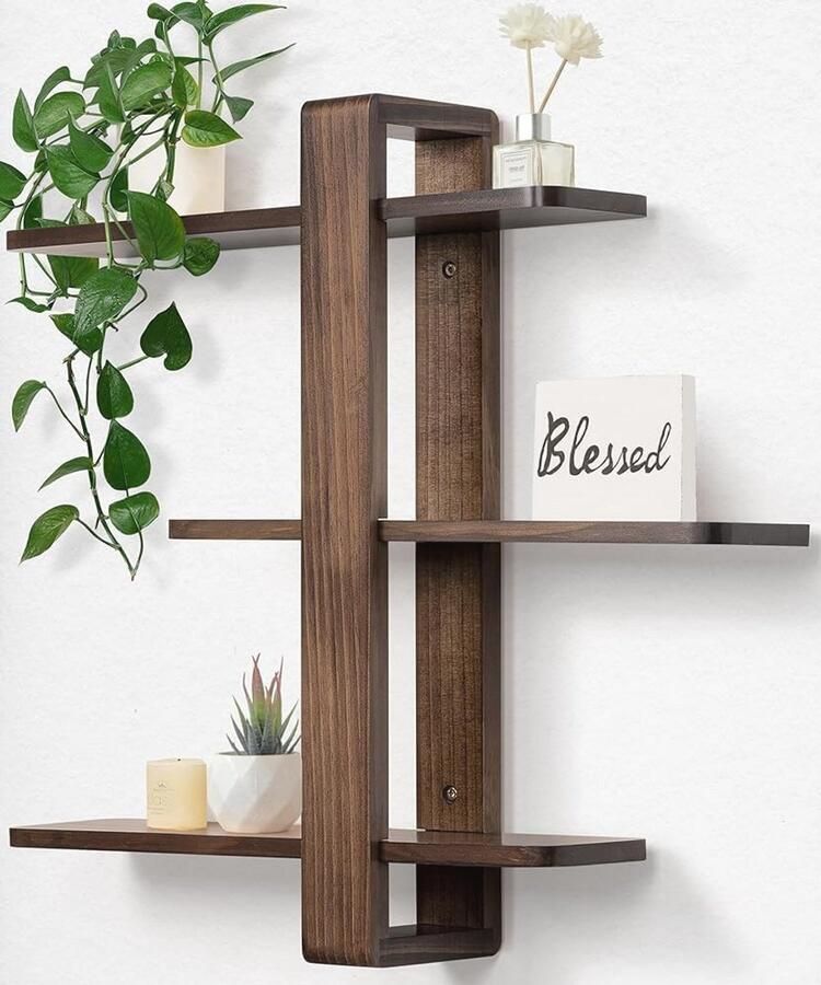 Drijvende Wandplanken voor Woondecoratie en Opslag Groot Bruin Grenenhout voor Slaapkamer Woonkamer Badkamer en Kantoor