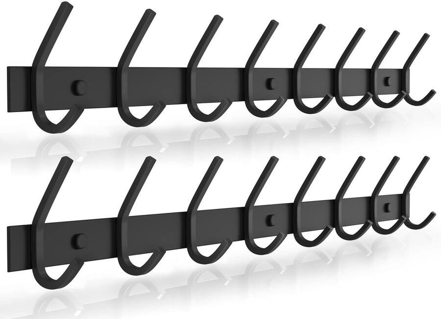 Dripex kapstok 2 stuks roestvrij stalen kapstokhaken dubbele haken tot 30 kg draagkracht zwart 8 haken