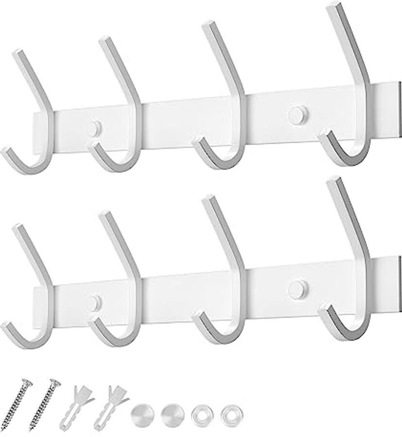 Dripex kapstok roestvrij staal kapstokhaak dubbele haak draagvermogen tot 20 kg wit 4 haken 2 stuks