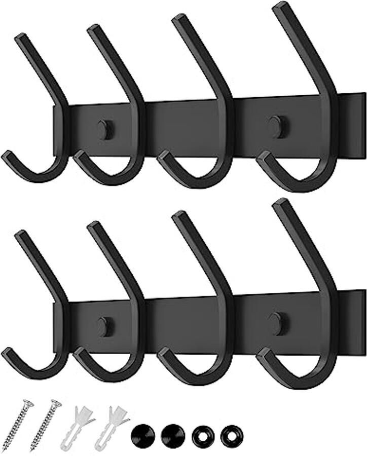 Dripex kapstok roestvrij staal kapstokhaak dubbele haak draagvermogen tot 20 kg zwart 4 haken 2 stuks