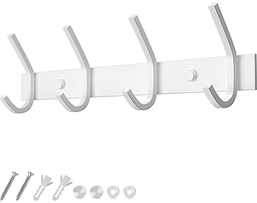 Dripex kapstok roestvrij staal kapstokhaak kapstok dubbele haak draagvermogen tot 20kg haak wit 4 haken
