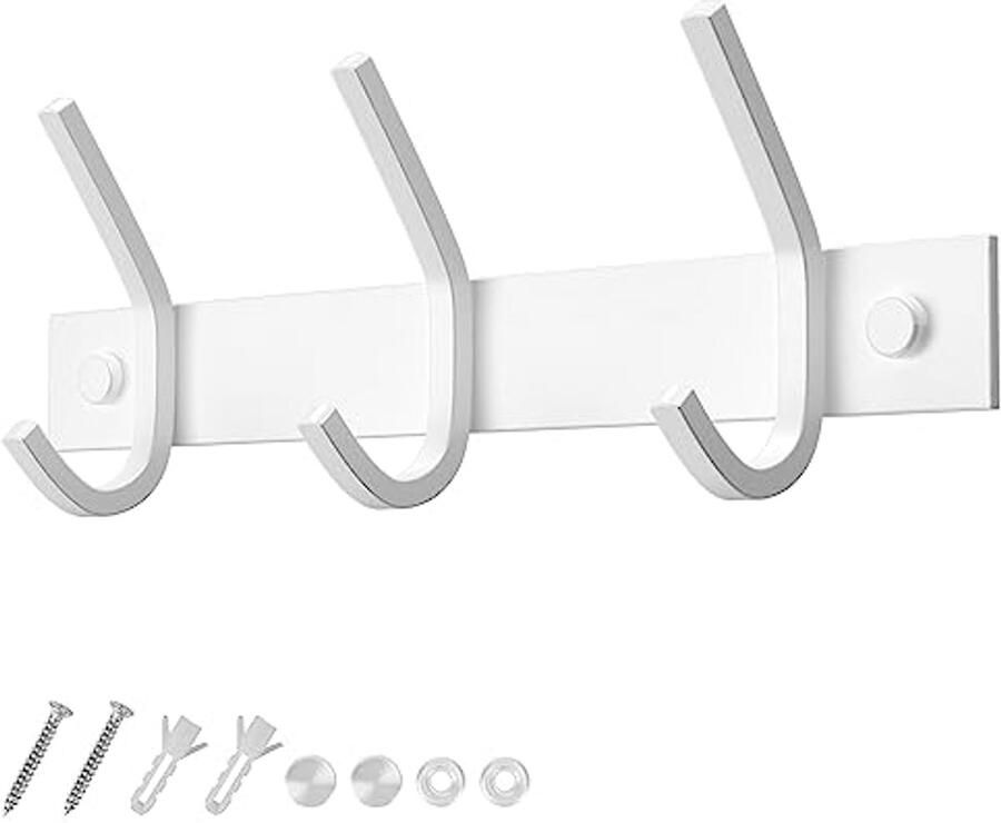 Dripex kapstok roestvrij staal kapstokhaak kapstok dubbele haak draagvermogen tot 20kg haak wit 3 haken