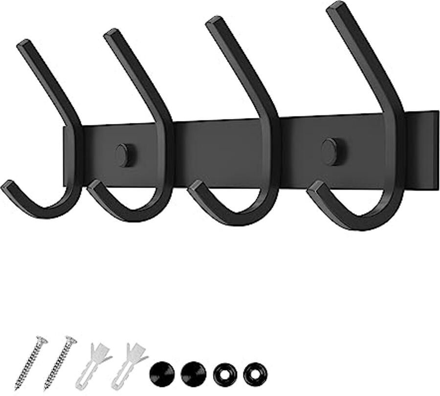 Dripex kapstok roestvrij staal kapstokhaak kapstok dubbele haak draagvermogen tot 20kg haak zwart 4 haken