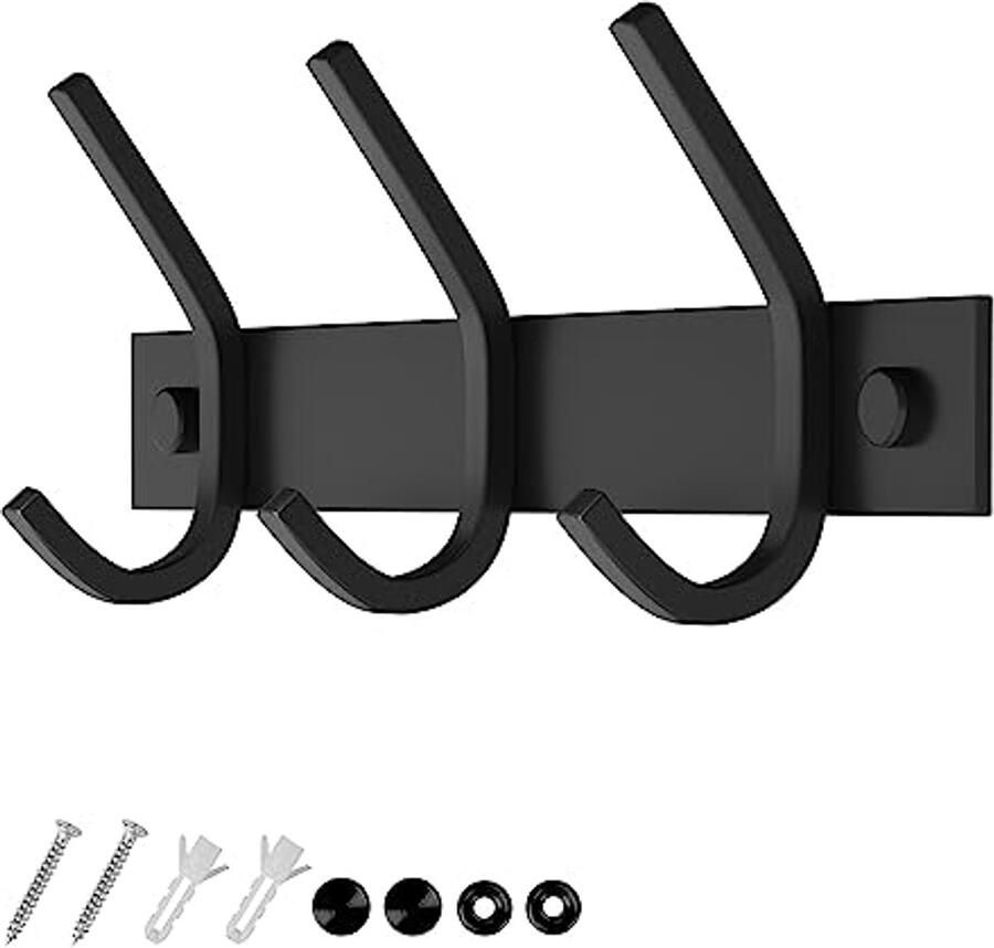 Dripex kapstok roestvrij staal kapstokhaak kapstok dubbele haak draagvermogen tot 20kg haak zwart 3 haken