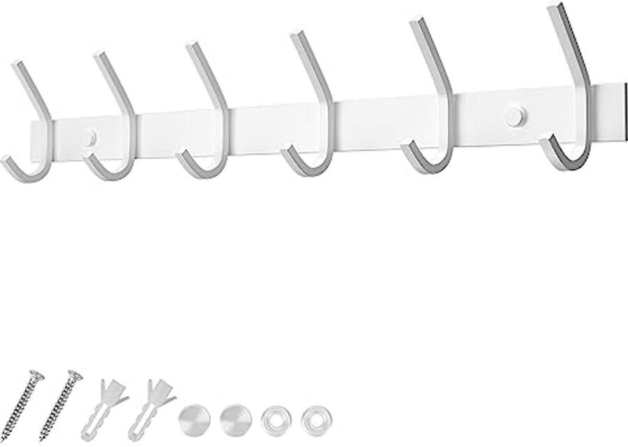 Dripex kapstok roestvrij staal kapstokhaak kapstok dubbele haak draagvermogen tot 30kg haak wit 6 haken