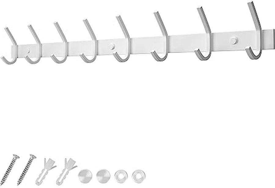 Dripex kapstok roestvrij staal kapstokhaak kapstok dubbele haak draagvermogen tot 30kg haak wit 8 haken