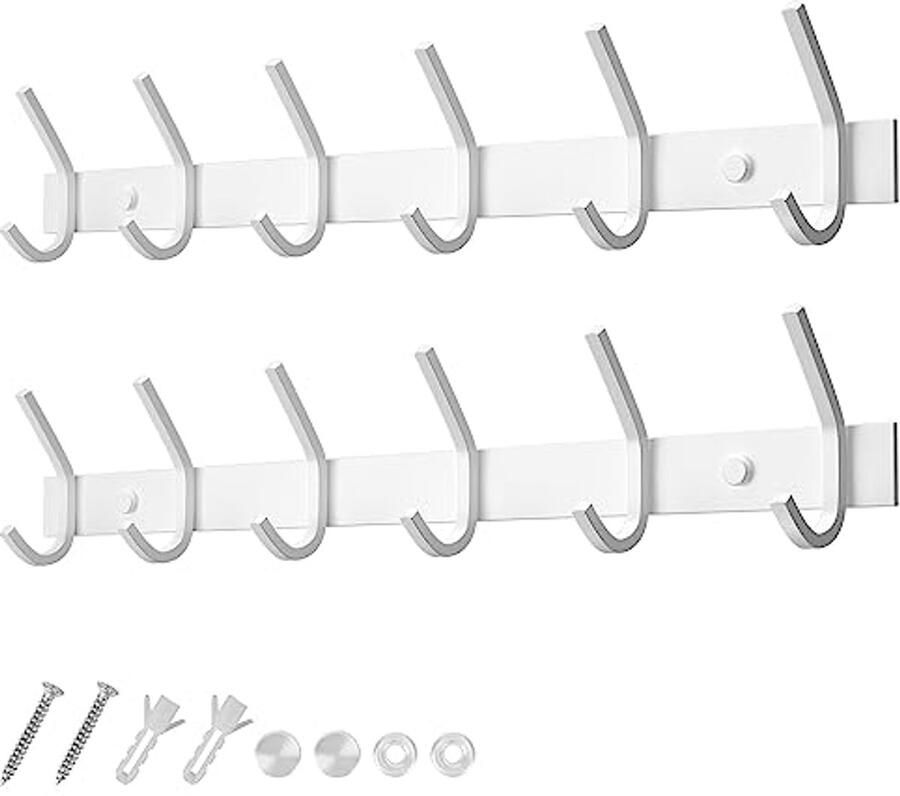 Dripex kapstok roestvrij staal kapstokhaak kapstok dubbele haak draagvermogen tot 30kg haak wit 6 haken 2 stuks