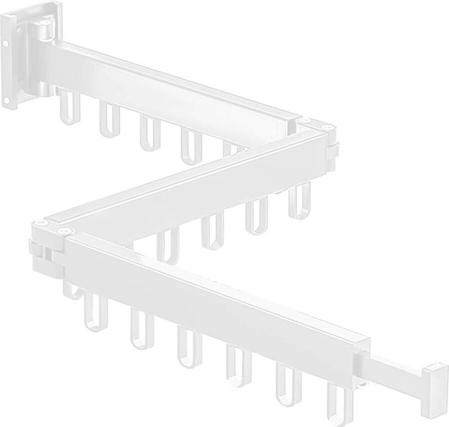 Droogrek Inschuifbaar 120 cm opvouwbaar intrekbaar draaibaar kledingrek met 18 haken aluminiumlegering kledingstang voor wandmontage voor balkon wasgoed kledingkast badkamer (wit)