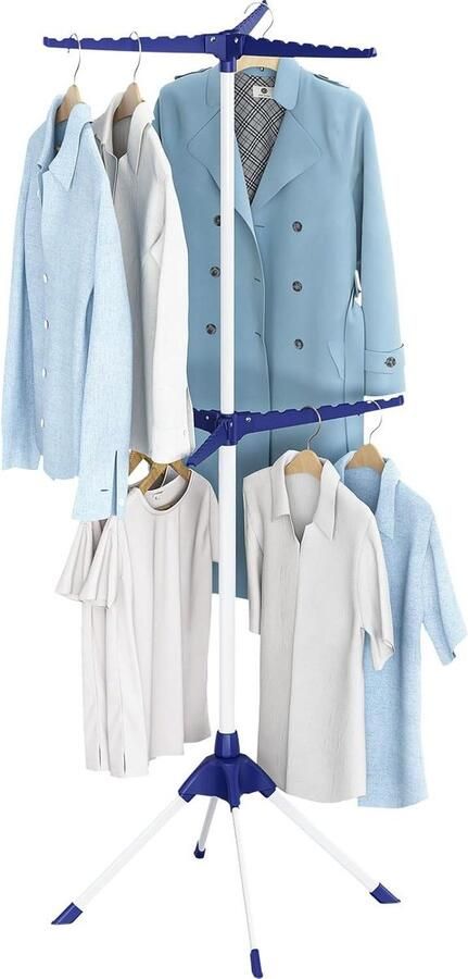 Droogrek voor kleding 2-laags opvouwbaar statief kledingrek met 6 armen Draagbaar wasdroogrek voor binnen buiten blauw Opvouwbare kledingrek
