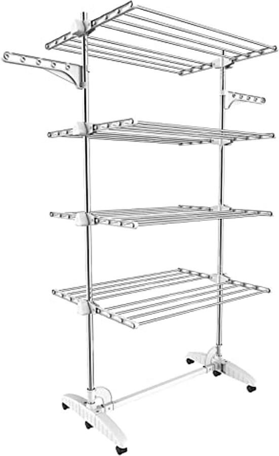 Droogrek voor kleding 4 planken opvouwbaar roestvrij staal maximaal 3 kg per steun