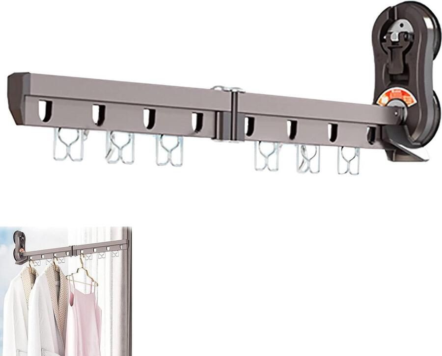 Droogrek voor kleding 52 cm opvouwbaar met zuignap en haken Wandmontage wasdroogrek(Toegevoegde zoekwoorden: opvouwbaar badkamer) Opvouwbare kledingrek