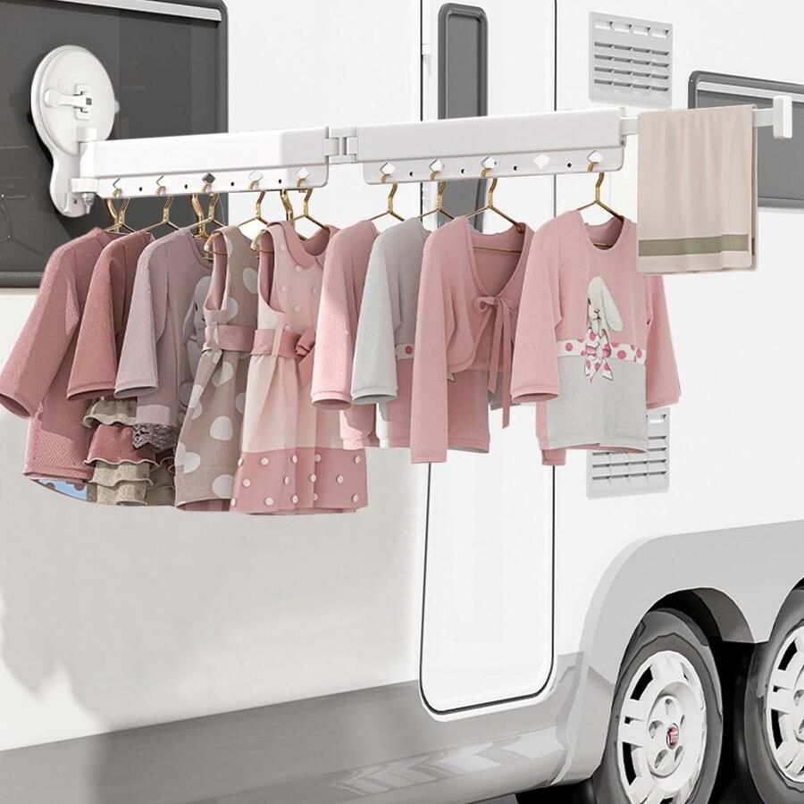 Droogrek voor wandkleding met zuignap en 10 15 haken uitschuifbaar en inklapbaar wit (A-2-voudig) Opvouwbare kledingrek