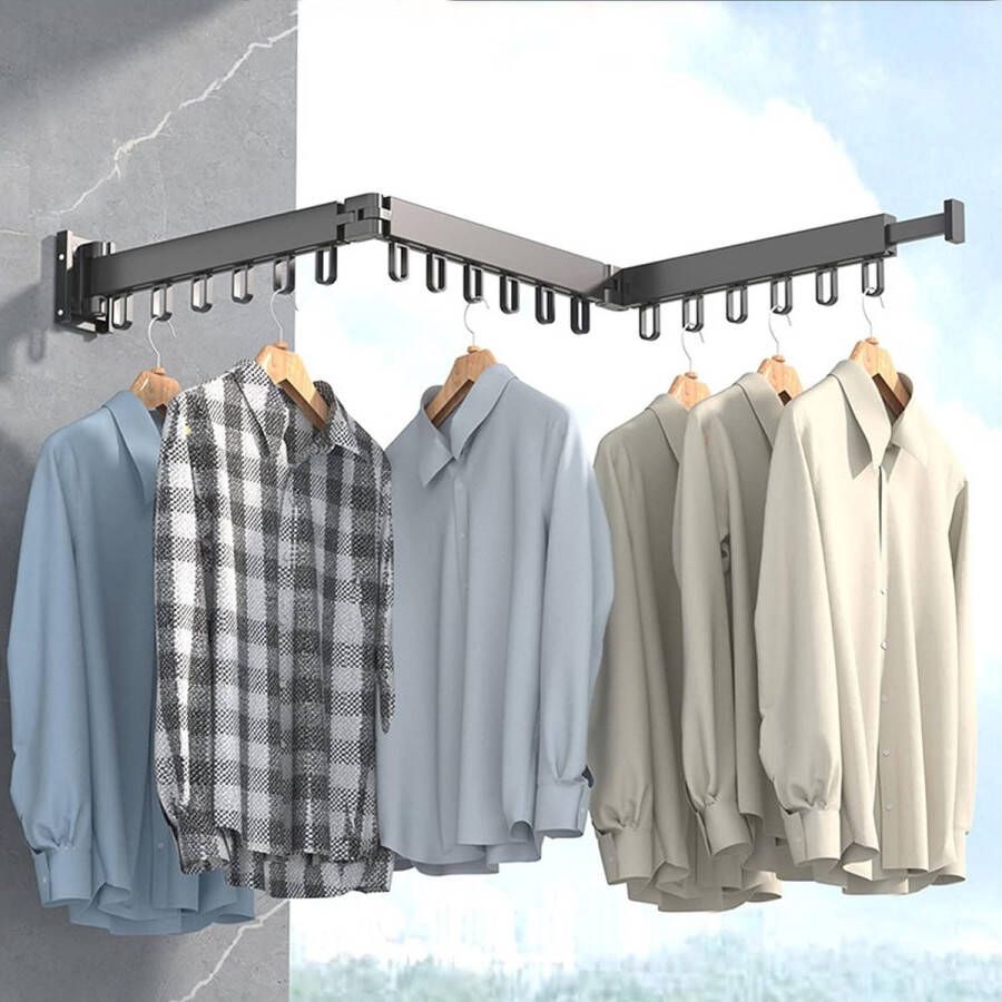 Droogrek wandmontage 90 + 24 cm opvouwbaar intrekbaar draaibaar kledingrek met 18 haken aluminiumlegering kledingstang voor wandmontage voor balkon wasgoed kledingkast badkamer