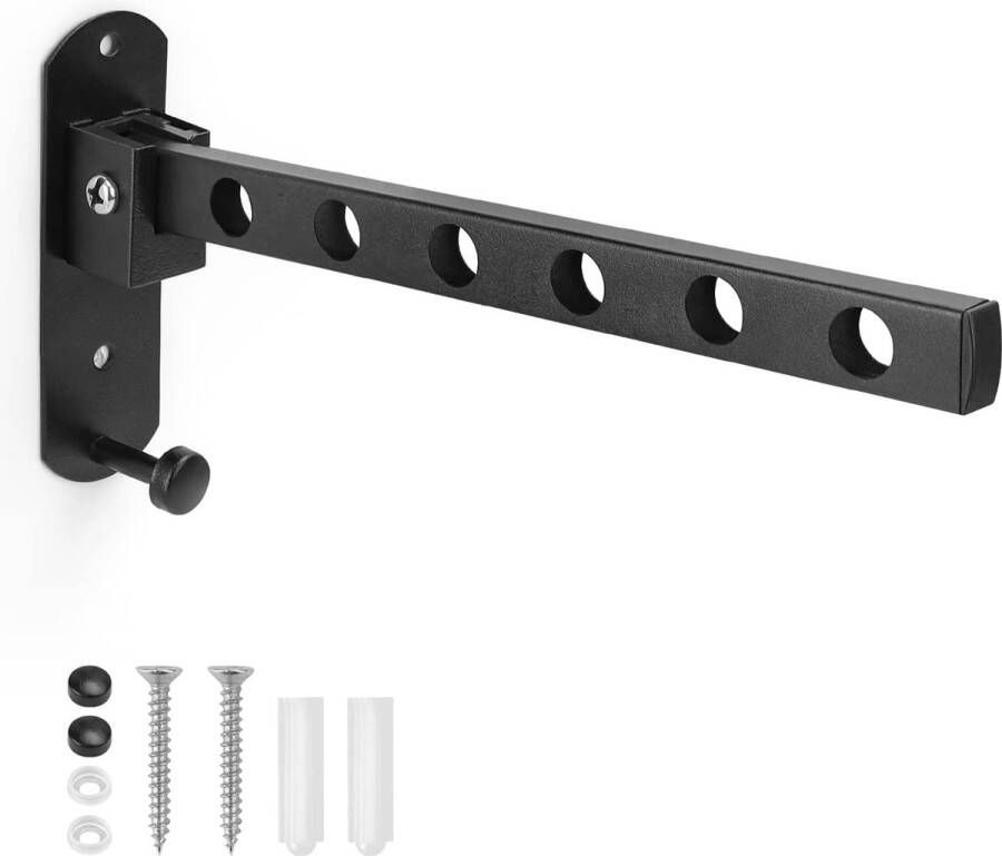 Droogrek wandmontage 90° kapstok opvouwbaar kapstok zwart gebruik binnenshuis kleerhanger ruimtebesparend balkon garderobekast badkamer hotel