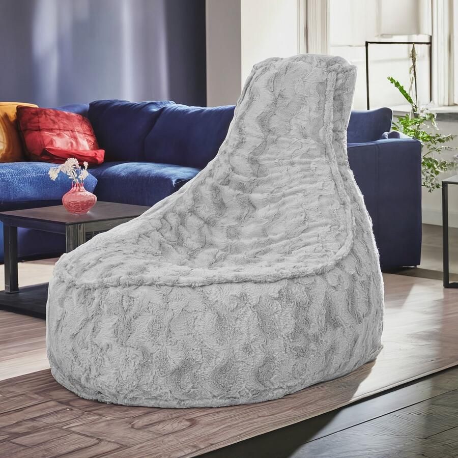 Drop & Sit Zitzak Kind Bont Zitzak Stoel Junior 75 x 55 cm Beanbag Grijs Zitzak met Vulling voor Binnen - Foto 3