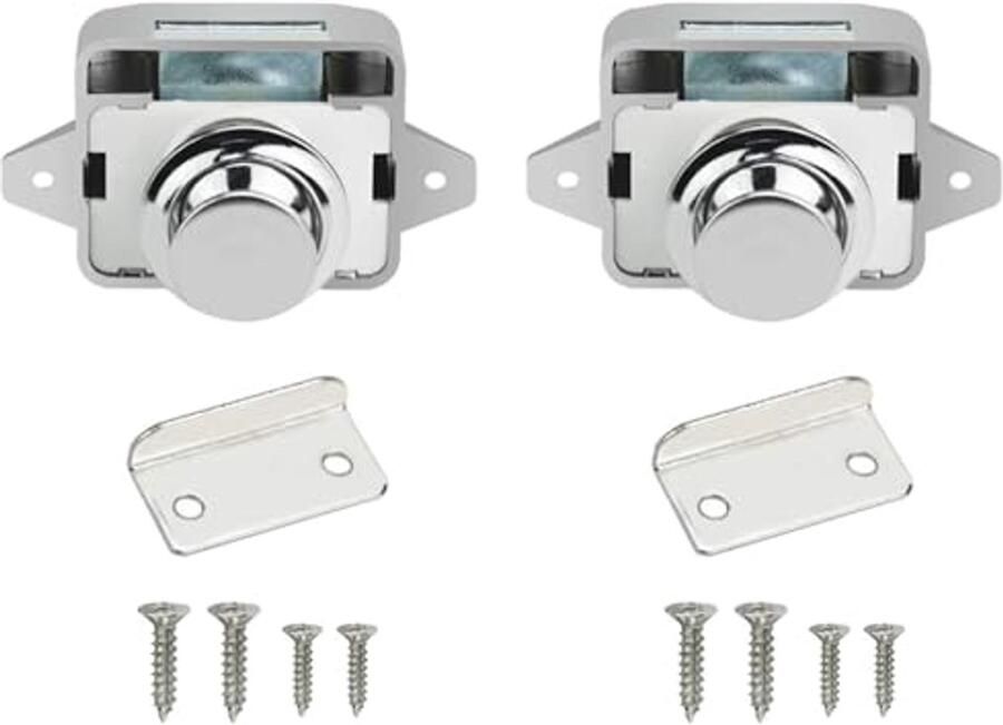 Drukknopvergrendeling Sleutelloos Deurslot voor Kastdeur en Meubelladen 2 Stuks Zinklegering